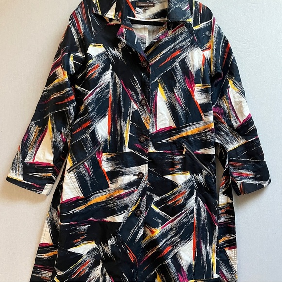 Adrienne Vittadini Multicolor Abstract Trench Belted Jacket Dress Sz 8 - Picture 4 of 10